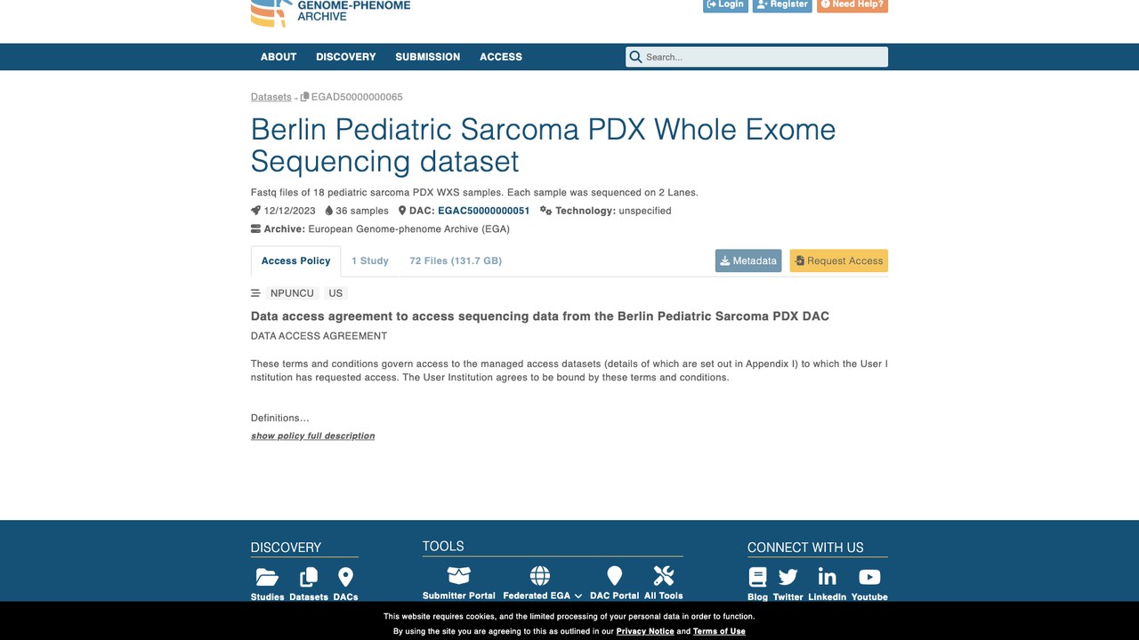 Berlin儿童肉瘤PDX全外显子组测序数据集