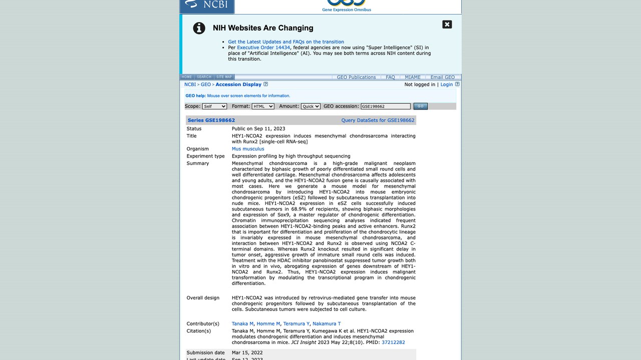 HEY1-NCOA2表达诱导间叶性软骨肉瘤与Runx2相互作用[单细胞RNA-seq]