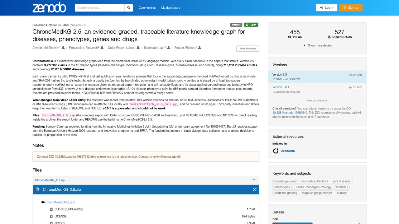 ChronoMedKG 2.5：面向疾病、表型、基因与药物的证据分级可溯源文献知识图谱