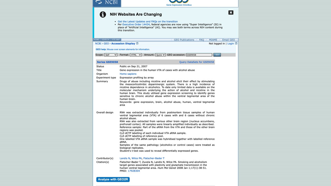 酒精滥用者人类VTA基因表达数据集