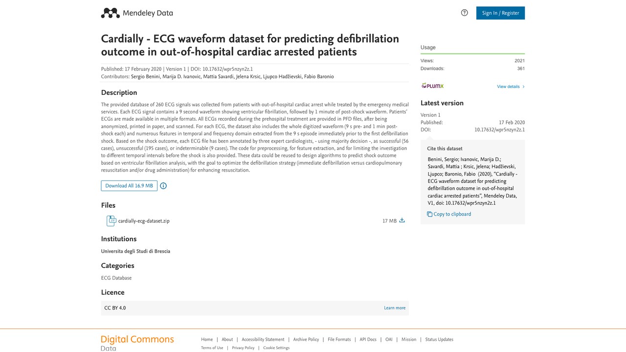 Cardially：用于预测院外心脏骤停患者除颤结局的ECG波形数据集