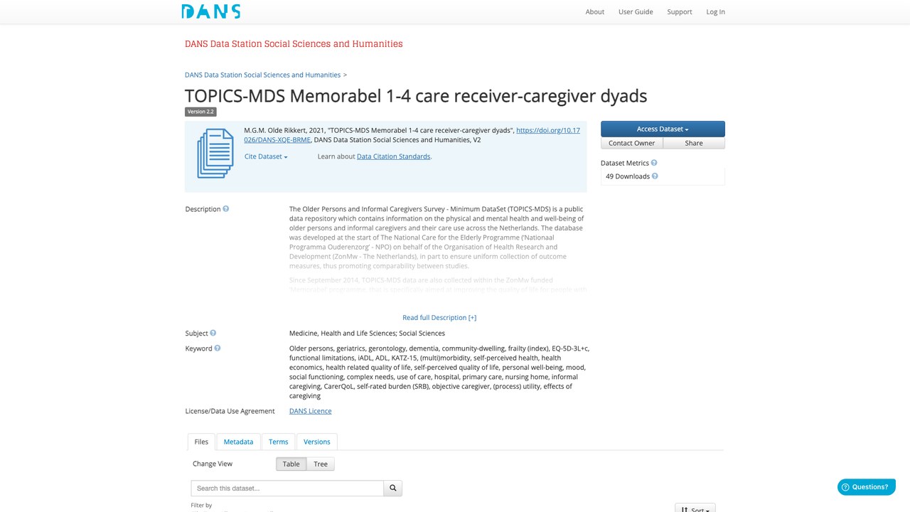 TOPICS-MDS Memorabel 1-4 照护者-被照护者配对数据