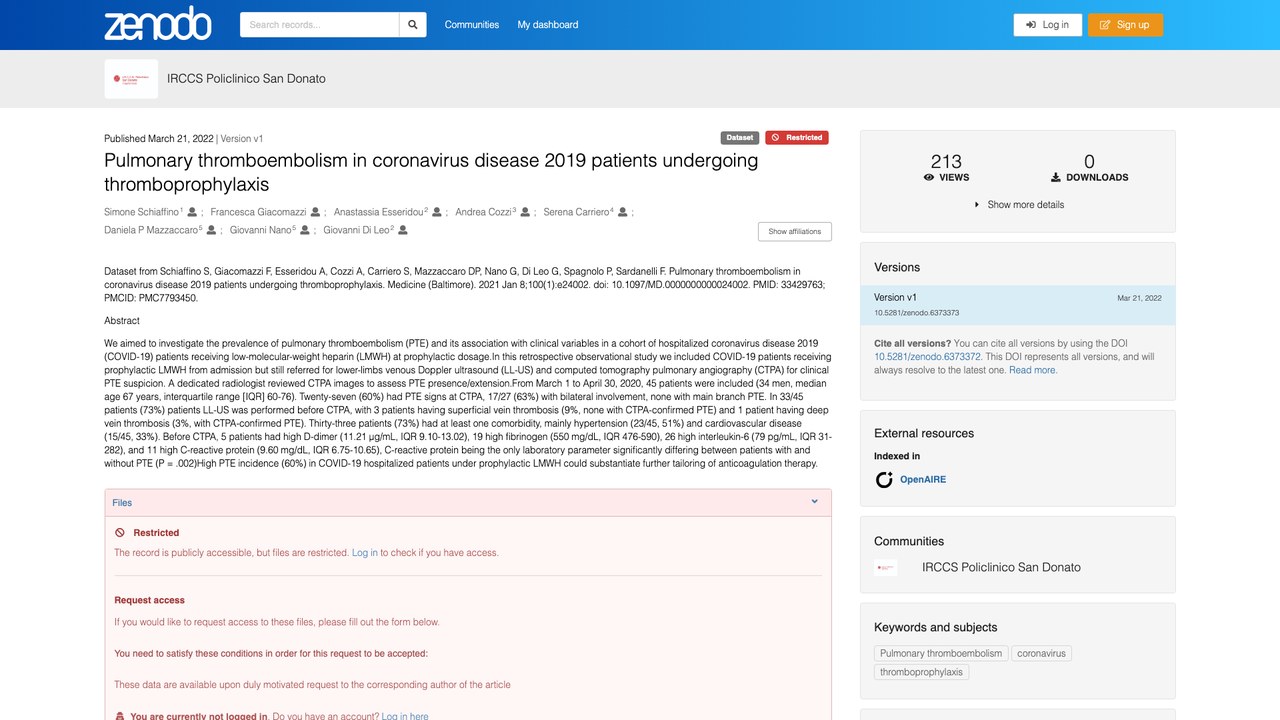 接受血栓预防的 coronavirus disease 2019 患者肺血栓栓塞数据集