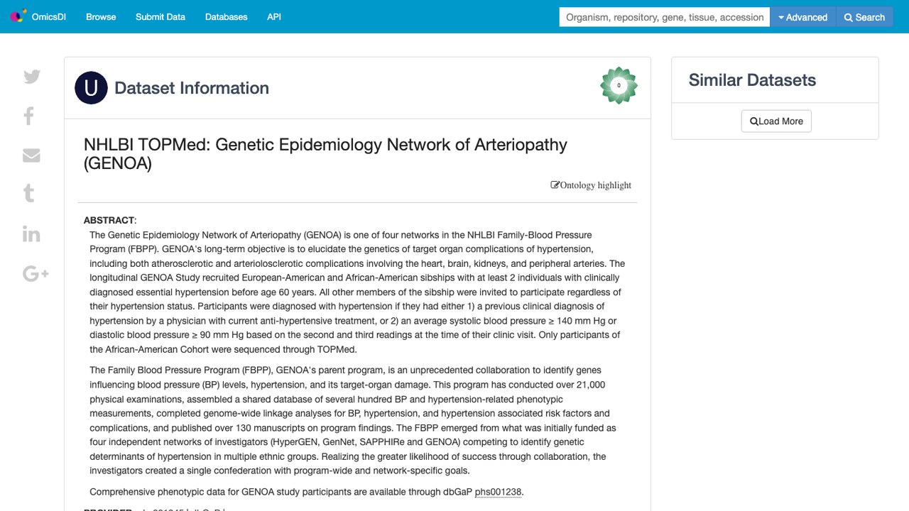 NHLBI TOPMed：动脉病遗传流行病学网络（GENOA）
