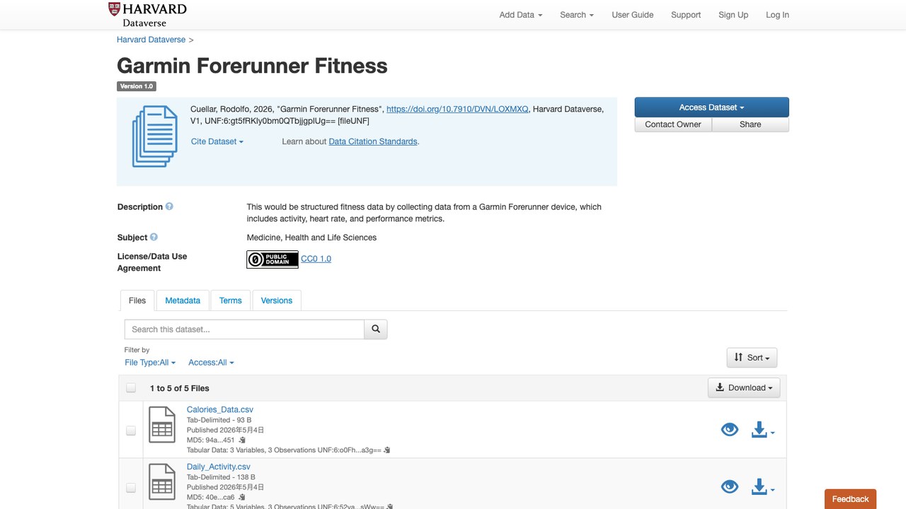 Garmin Forerunner 健身数据集