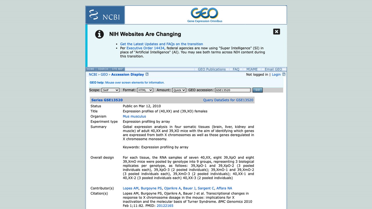 GSE13520:(40,XX)与(39,XO)雌性小鼠表达谱
