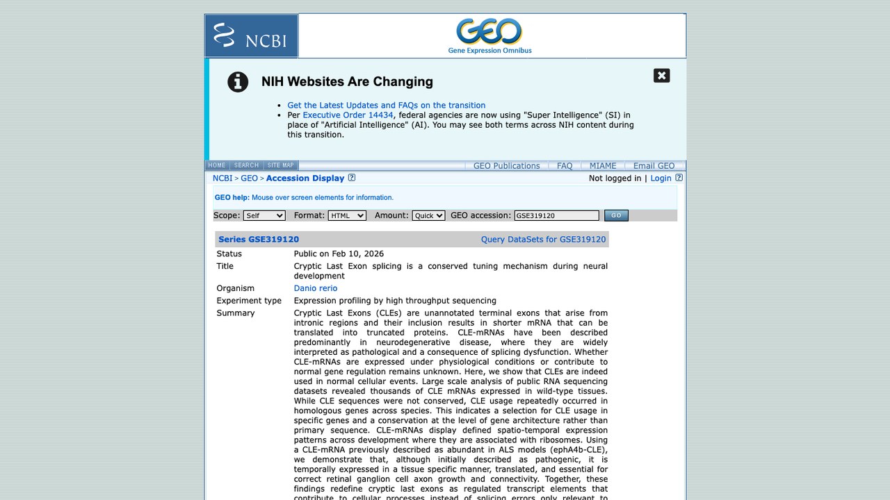 GSE319120:神经发育中隐蔽末端外显子剪接的保守调控机制