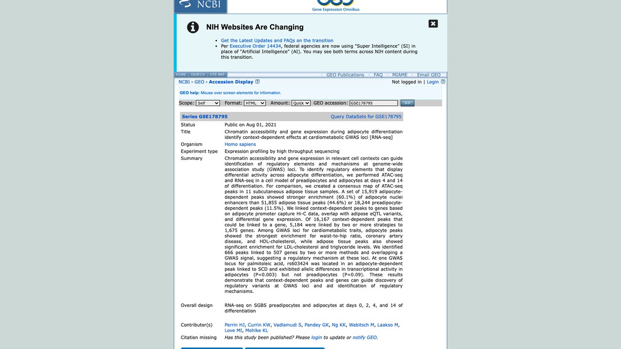 脂肪细胞分化过程中染色质可及性与基因表达数据集 [RNA-seq]
