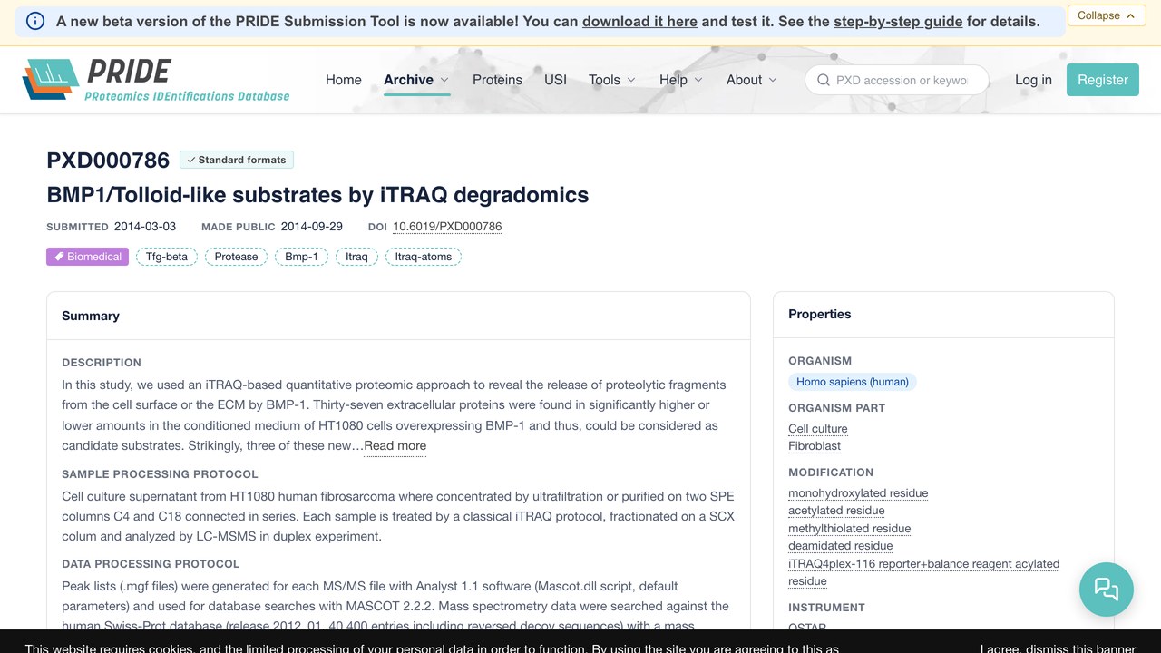 PXD000786:基于iTRAQ降解组学的BMP1/Tolloid样底物研究