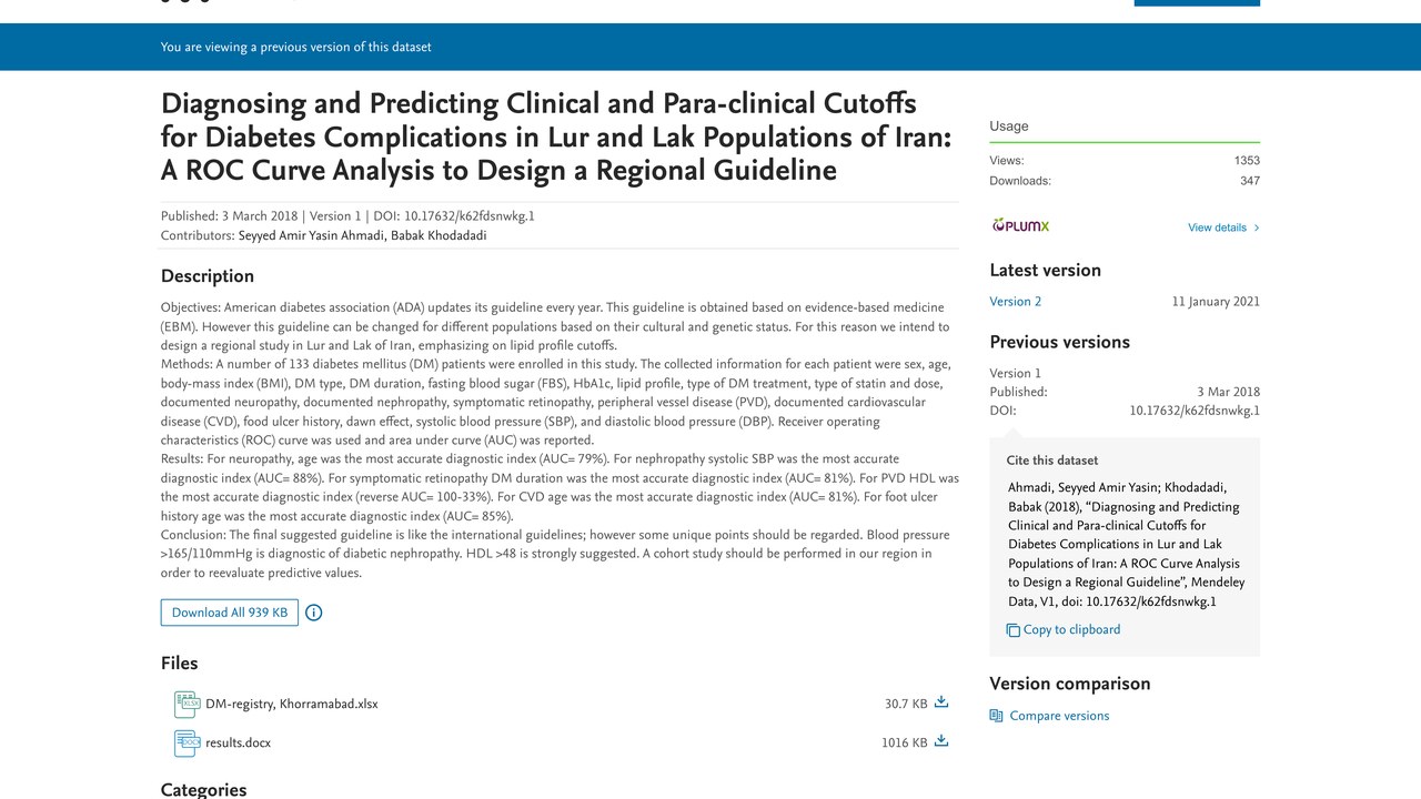 伊朗Lur与Lak人群糖尿病并发症临床及副临床切点的诊断与预测：ROC曲线分析以设计区域指南