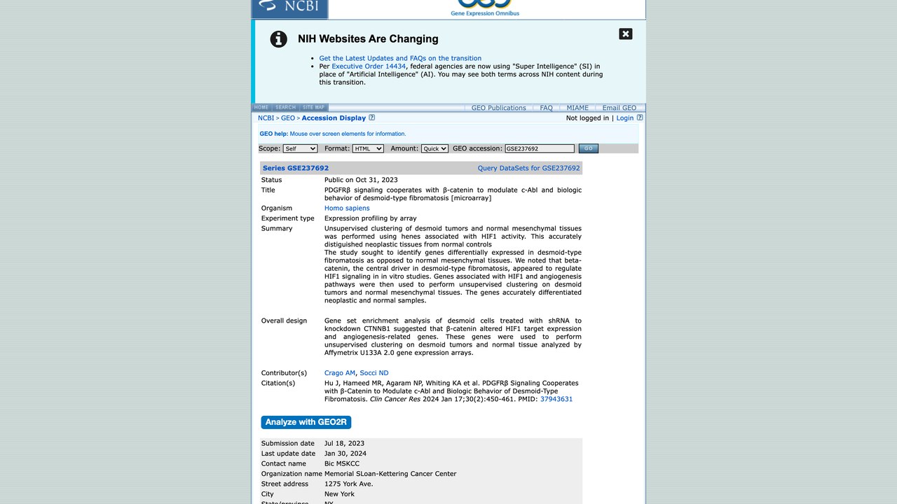 PDGFRβ信号与β-catenin协同调控c-Abl及硬纤维瘤生物学行为的微阵列数据集