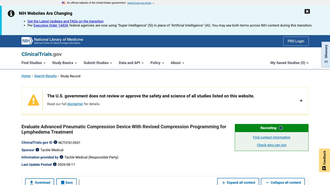 评估改良气压压缩装置用于淋巴水肿治疗的试验