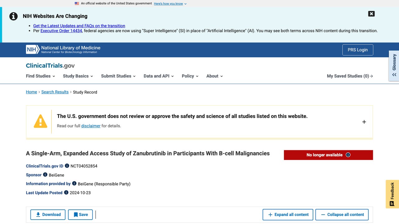 Zanubrutinib 在 B 细胞恶性肿瘤患者中的单臂扩展可及性研究