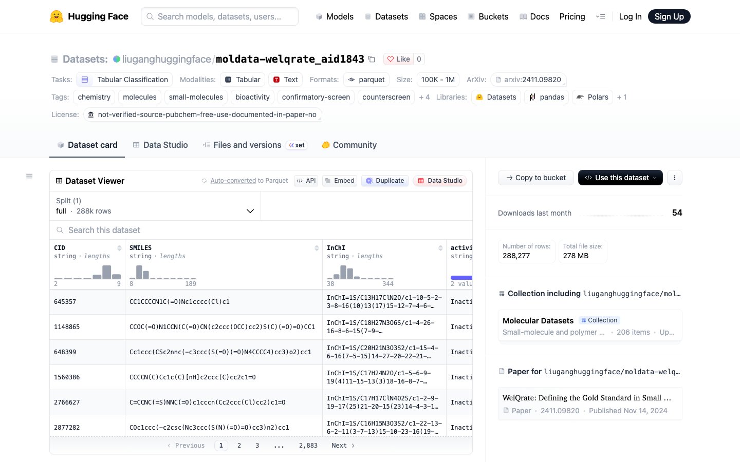 WelQrate AID1843 整理的虚拟筛选数据集