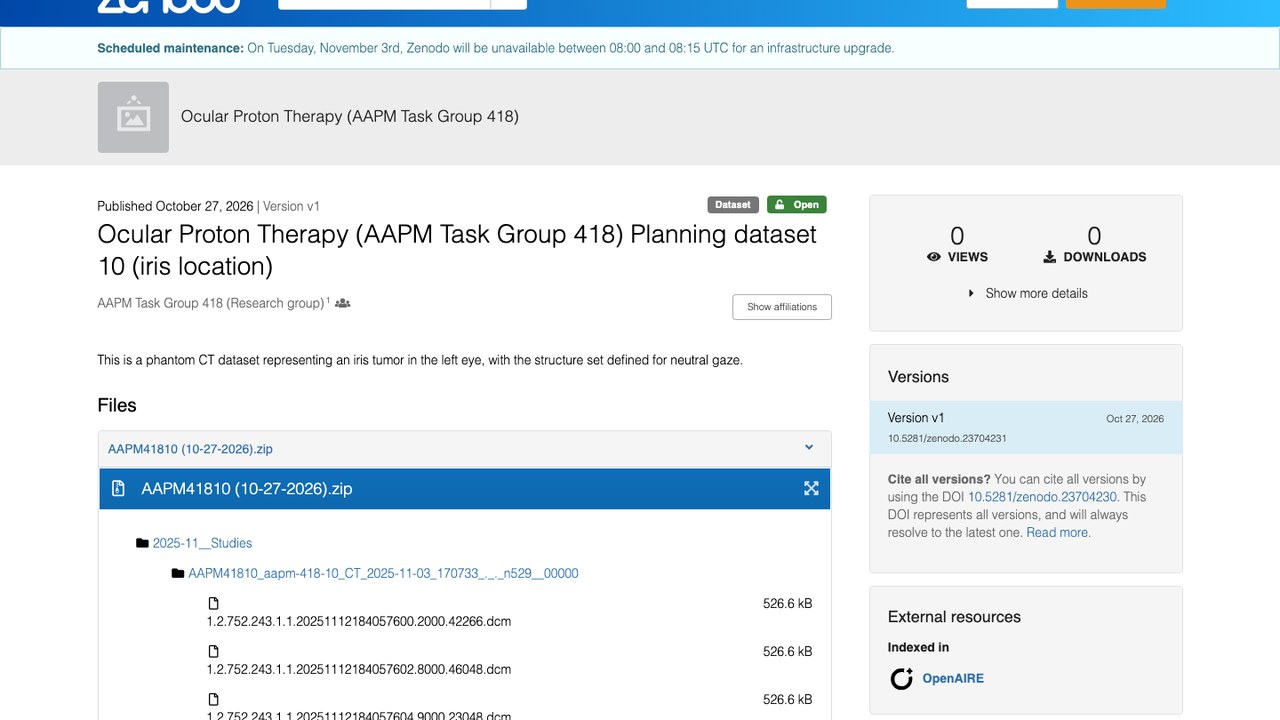 Ocular Proton Therapy (AAPM Task Group 418) 计划数据集 10(虹膜位置)
