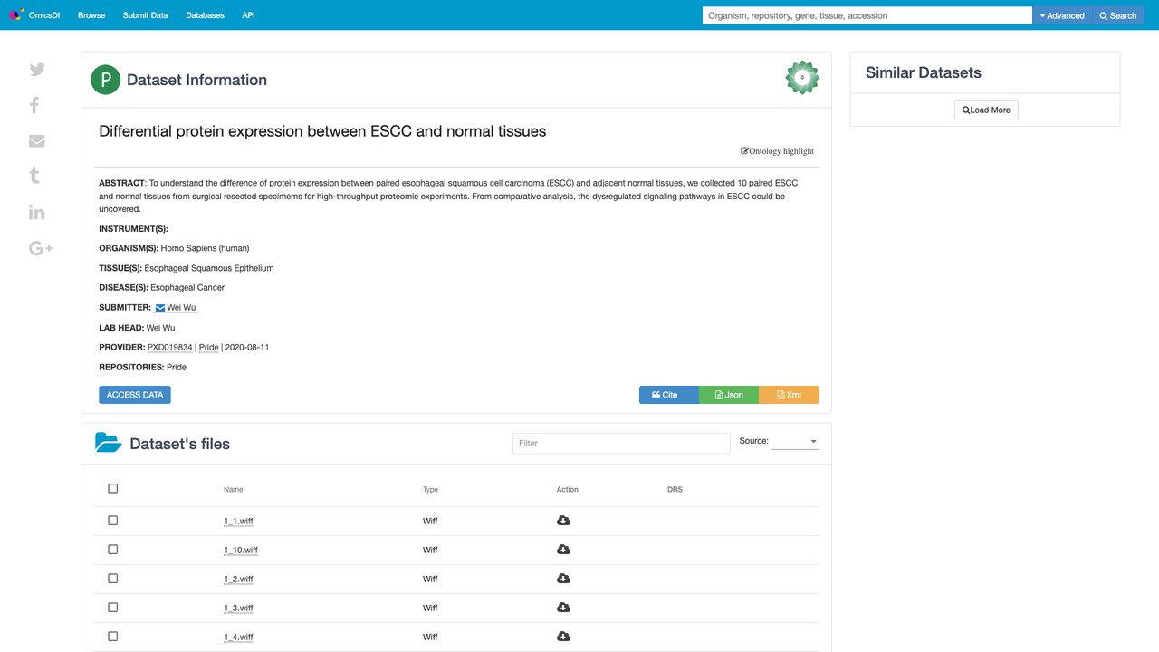 ESCC与正常组织差异蛋白表达数据集