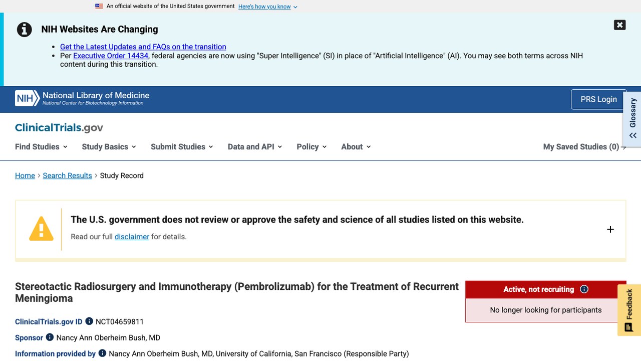 立体定向放射外科联合免疫治疗(Pembrolizumab)治疗复发脑膜瘤