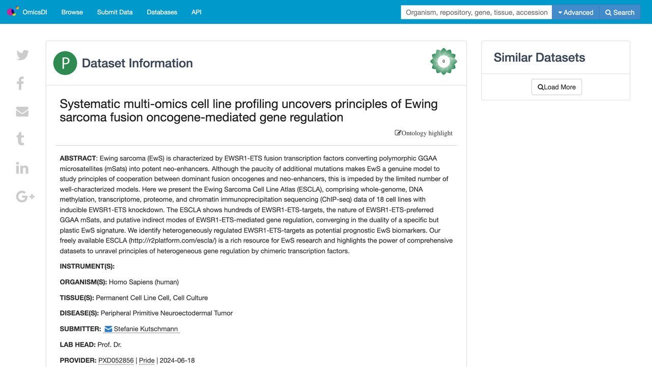 系统性多组学细胞系图谱揭示Ewing sarcoma融合癌基因介导的基因调控原理