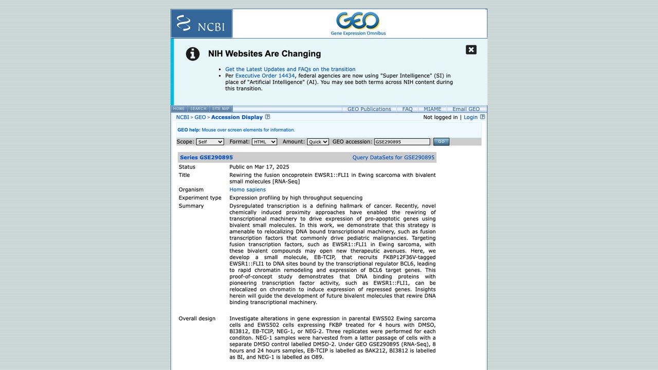 双价小分子重编程Ewing肉瘤融合癌蛋白EWSR1::FLI1的RNA-Seq数据