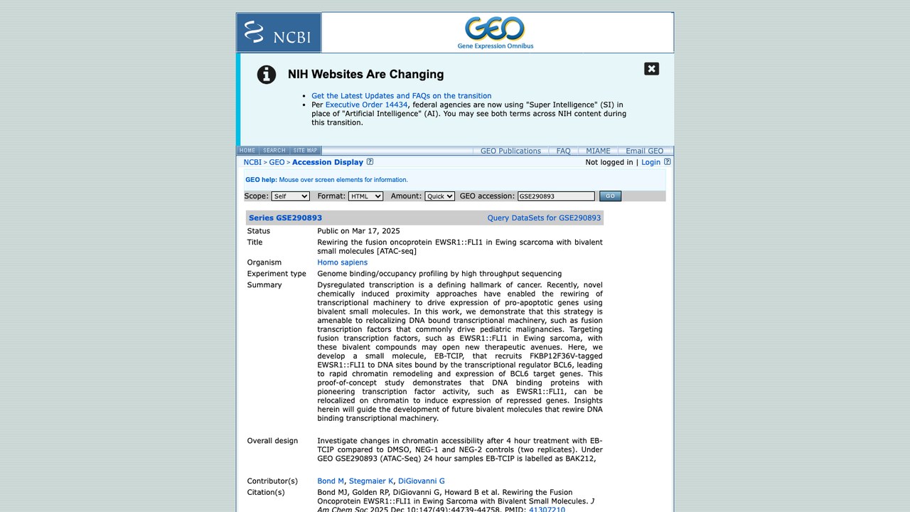 双价小分子重编程Ewing肉瘤融合癌蛋白EWSR1::FLI1的ATAC-seq数据