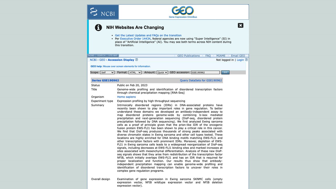 GSE190962：通过化学沉淀图谱进行全基因组分析并鉴定无序转录因子 [RNA-Seq]
