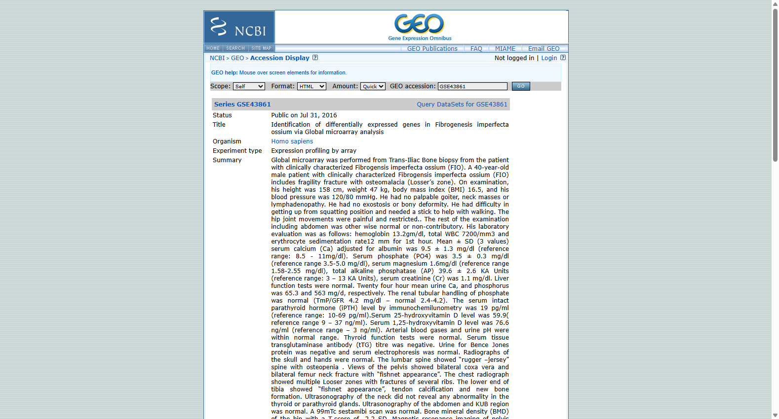 Fibrogenesis imperfecta ossium osteomalacia GSE43861