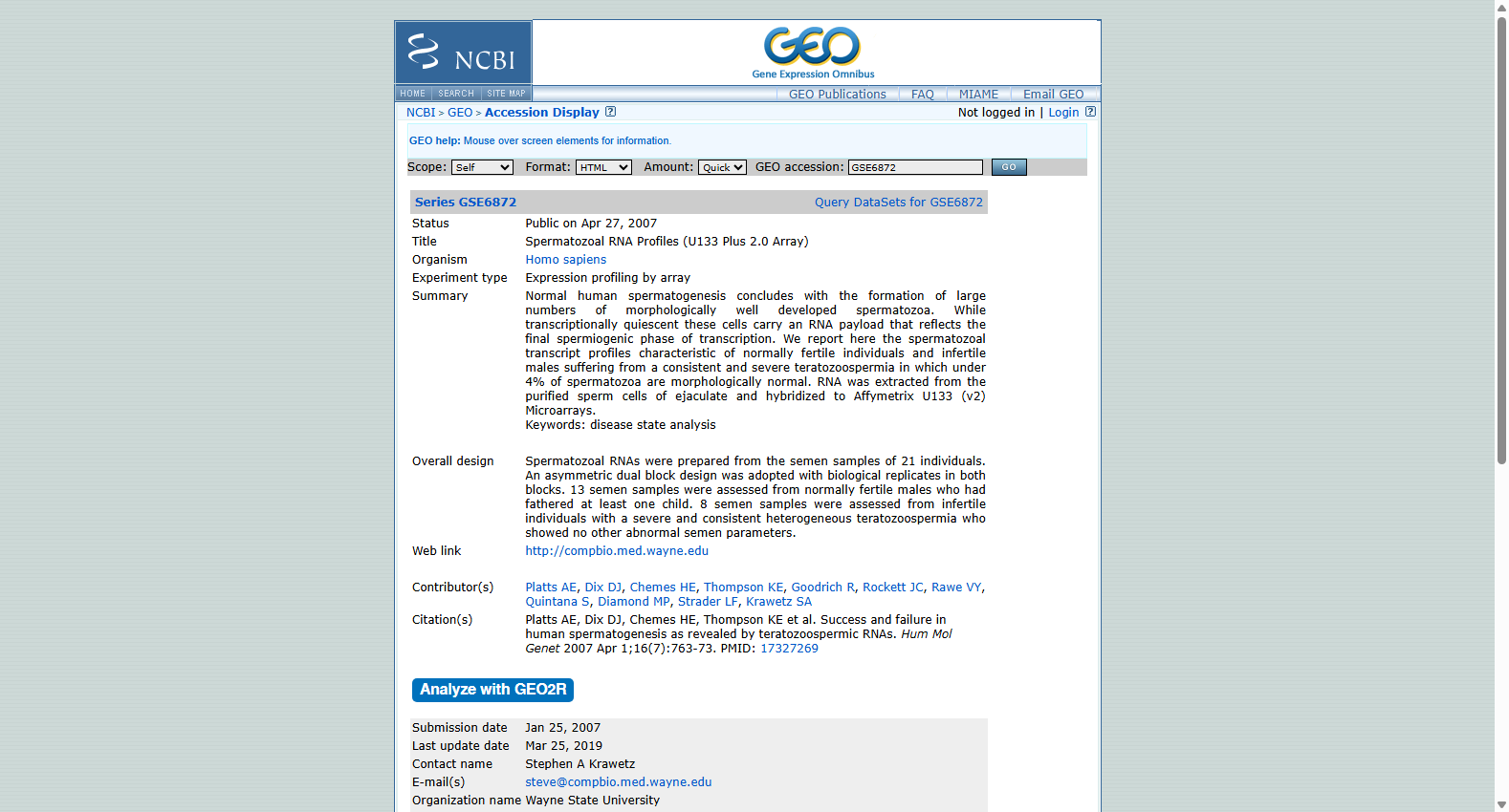 GSE6872 Varicocele Testicular Expression Dataset