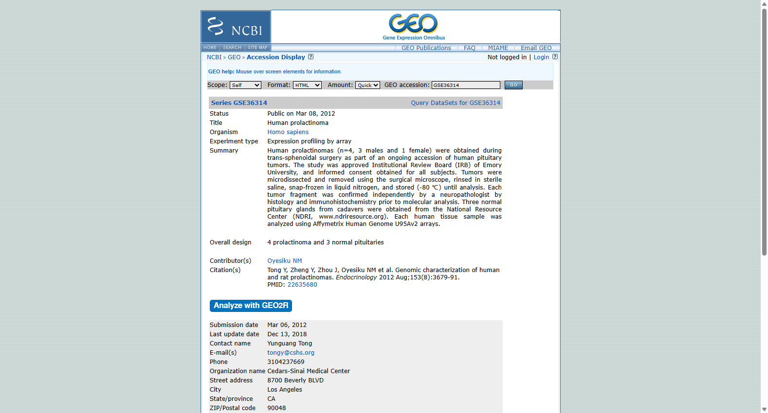 Human prolactinoma GSE36314