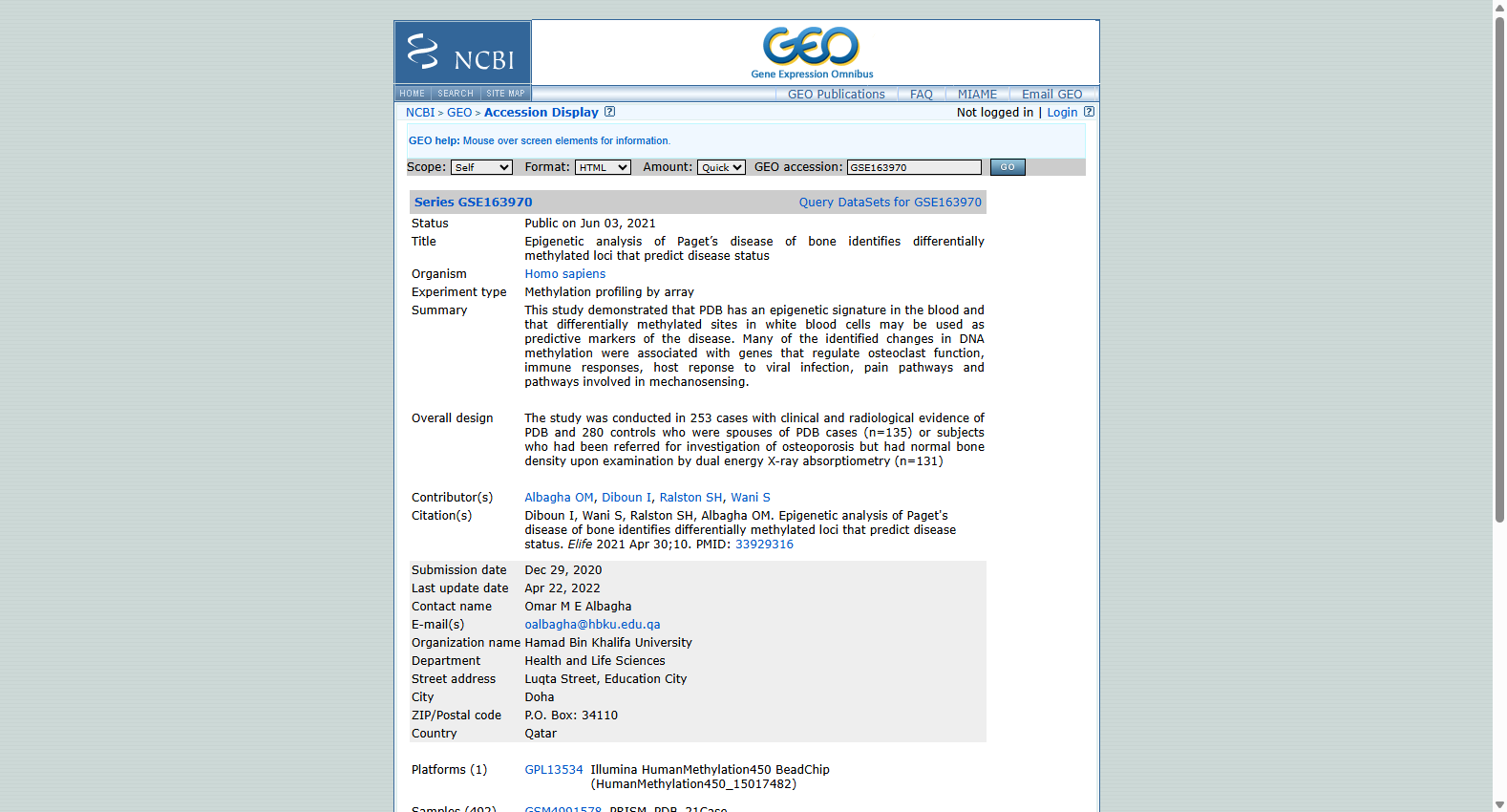Paget's disease of bone DNA methylation GSE163970