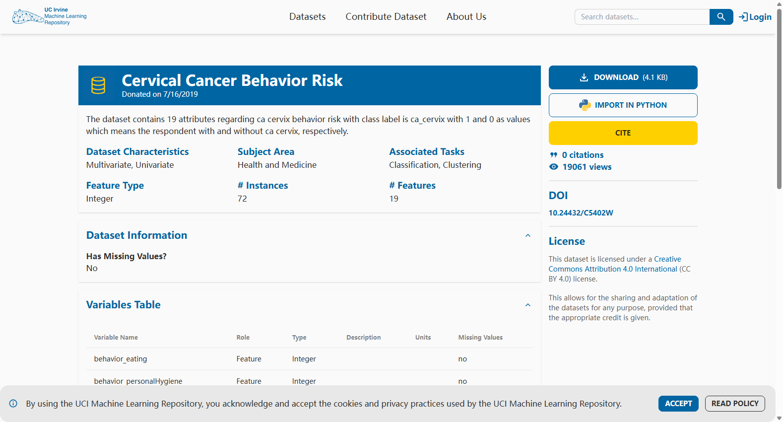 Cervical Cancer Behavior Risk
