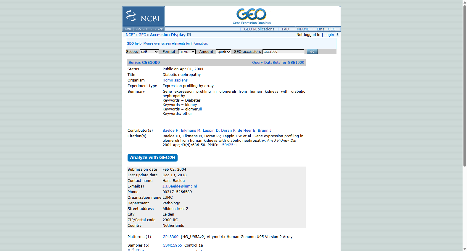 GSE1009 Diabetic nephropathy