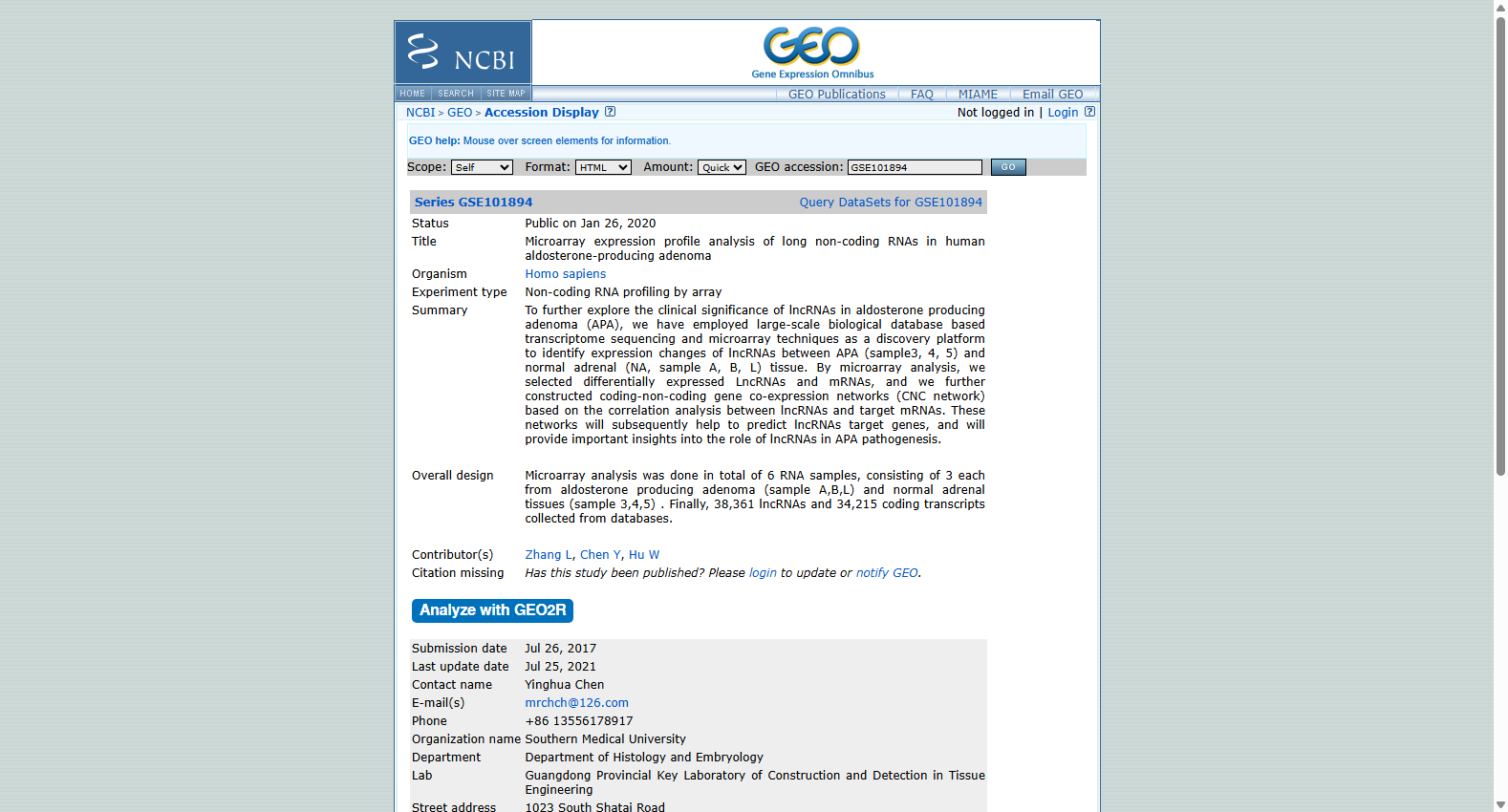 Primary aldosteronism adenoma GSE101894