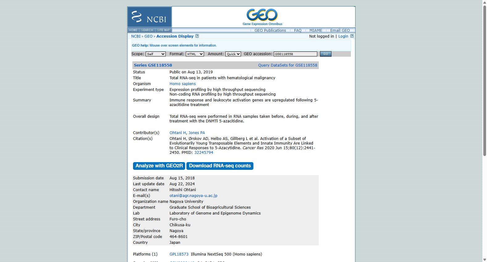 GEO GSE118558: Identification of Sensitivity Genes in Hypercalcemia Conditions