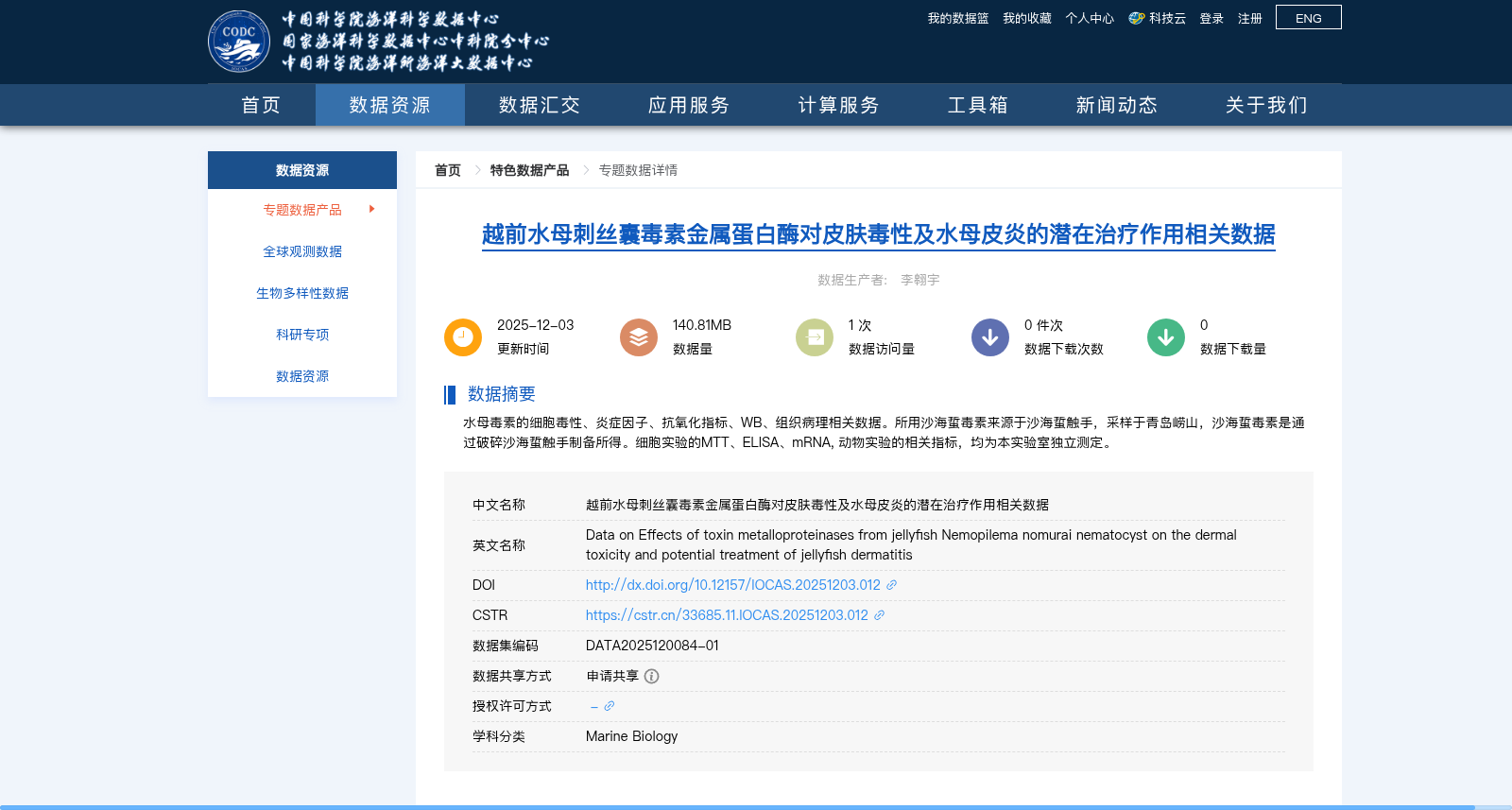 越前水母刺丝囊毒素金属蛋白酶对皮肤毒性及水母皮炎的潜在治疗作用相关数据