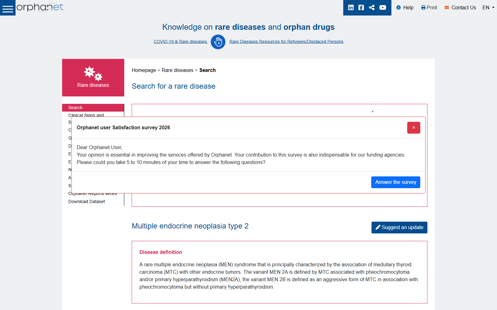 Orphanet Multiple Endocrine Neoplasia Type 2 Disease Data