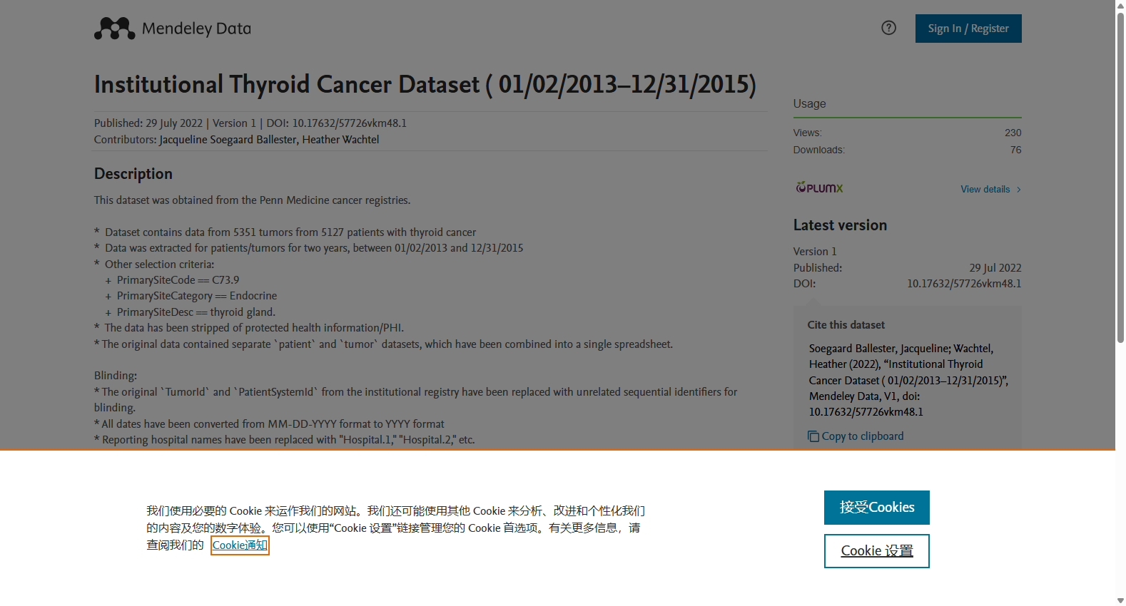 Institutional Thyroid Cancer Dataset