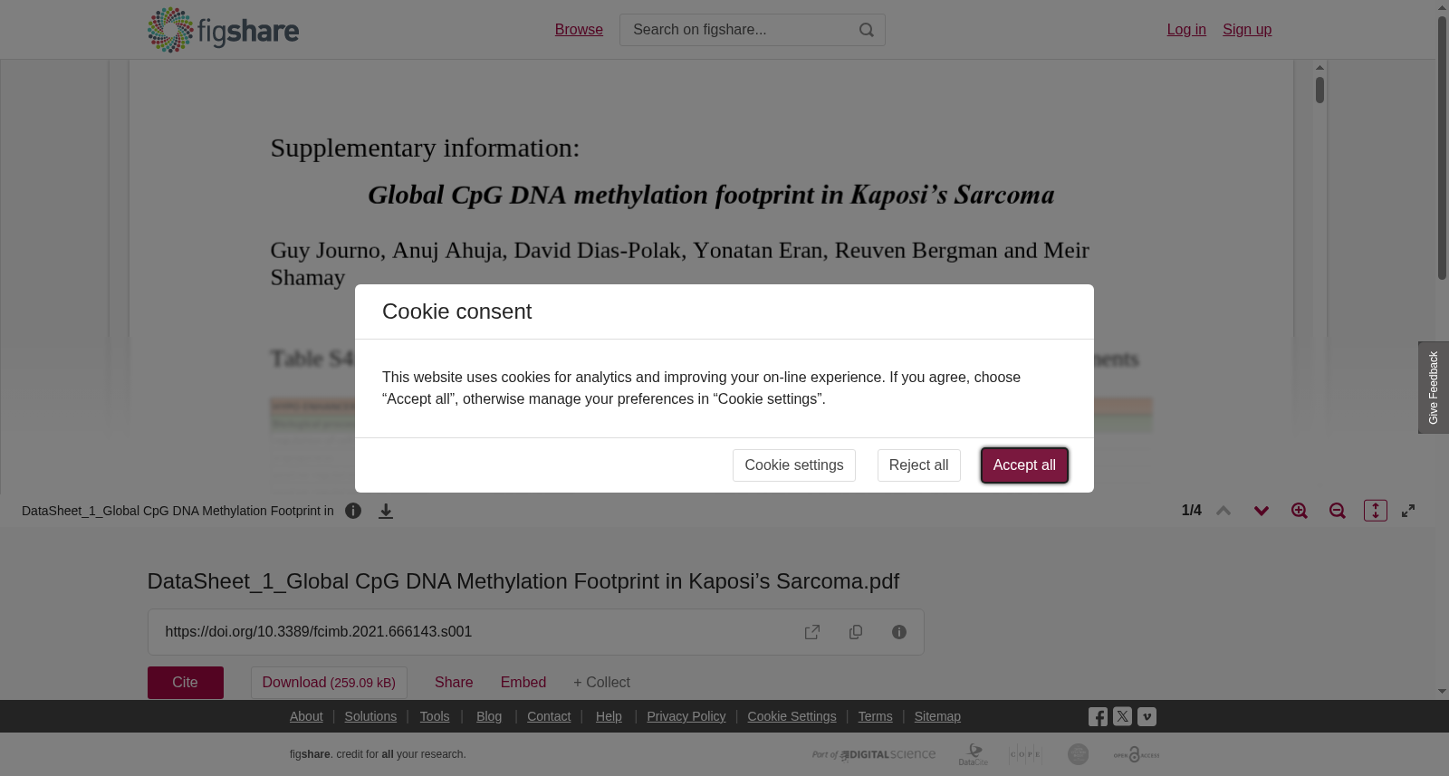 卡波西肉瘤全球CpG DNA甲基化足迹数据集
