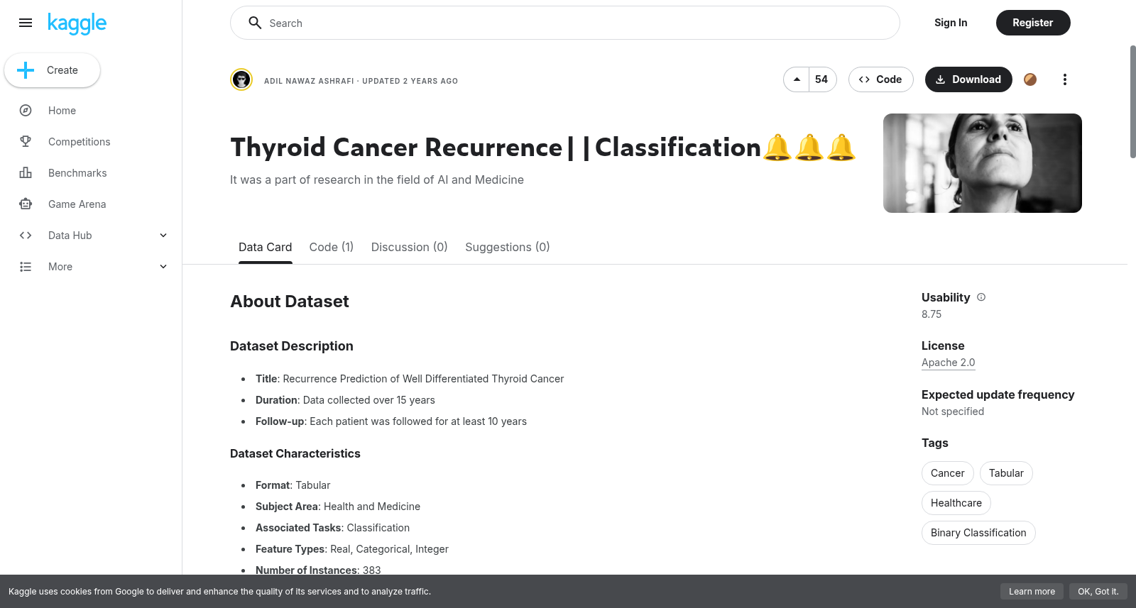 Thyroid Cancer Recurrence Classification Dataset