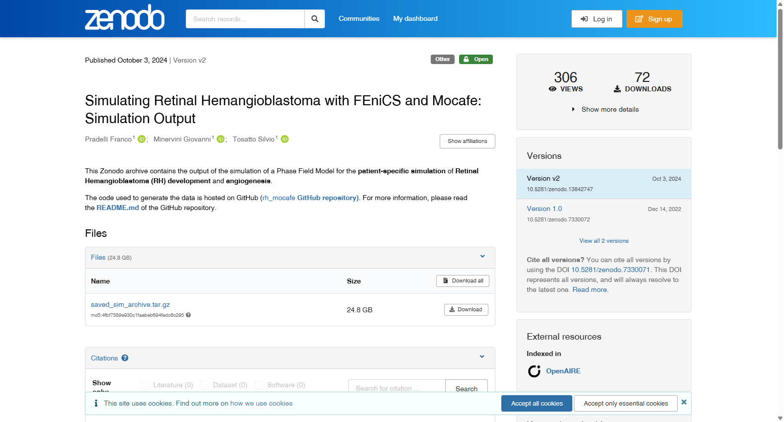 Retinal Hemangioblastoma Angiogenesis Simulation Outputs
