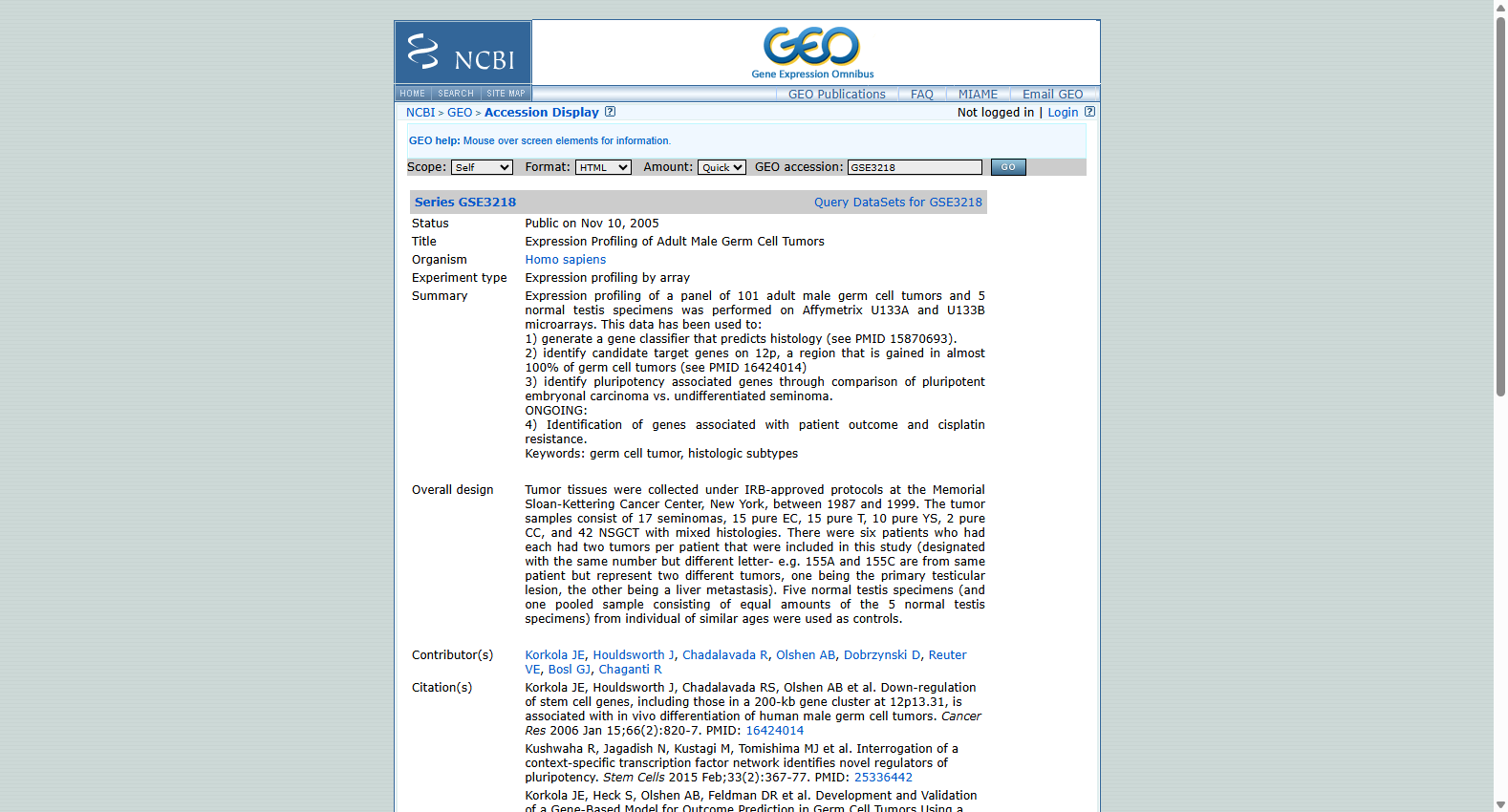 GSE3218 Adult Male Germ Cell Tumors Expression Profiling