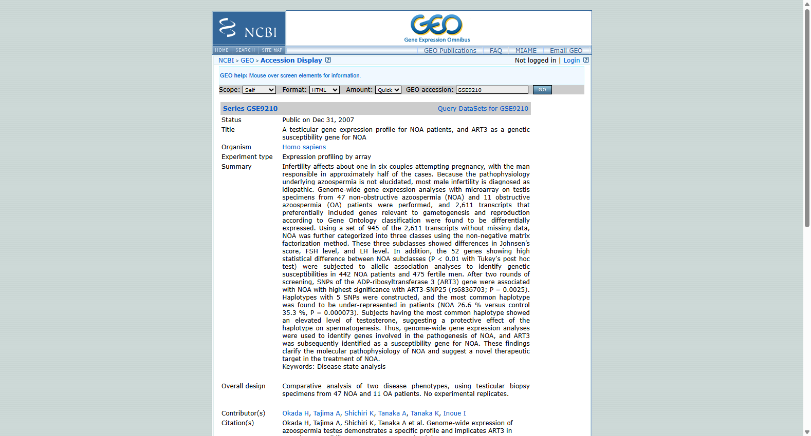 GSE9210 Testicular Tissue Gene Expression Dataset