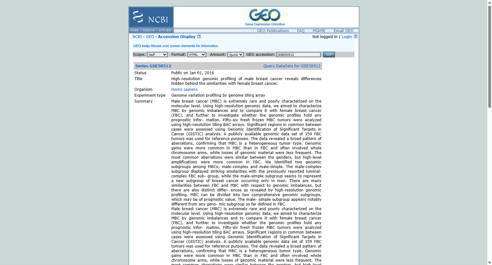 GSE50512 High-resolution Genomic Profiling of Male Breast Cancer