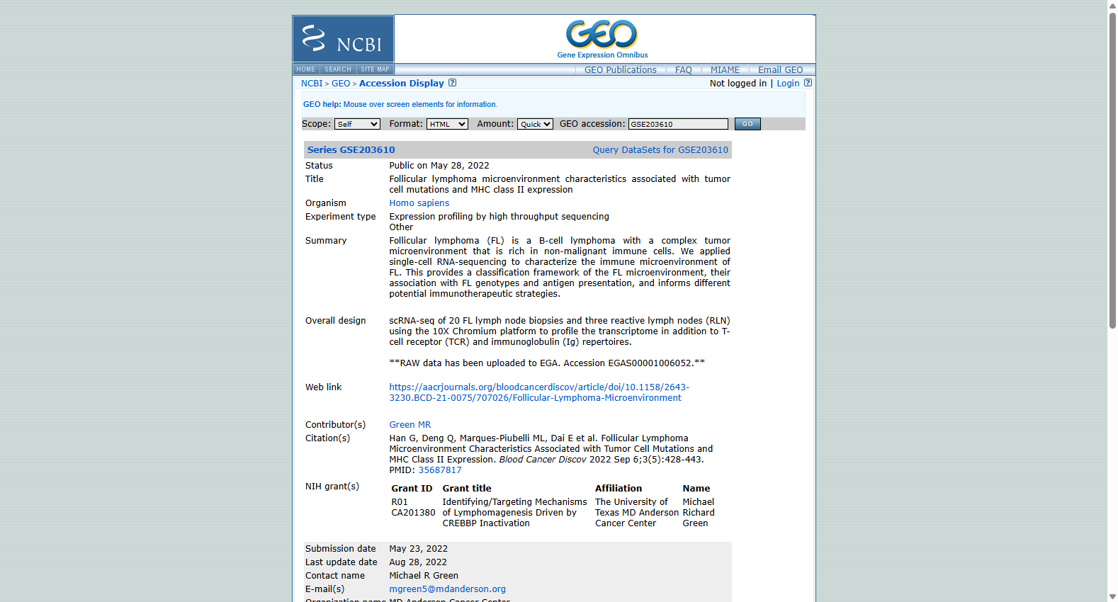 GSE203610 Follicular Lymphoma Microenvironment