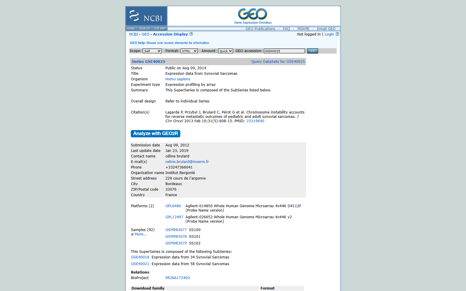GSE40025 Expression data from Synovial Sarcomas