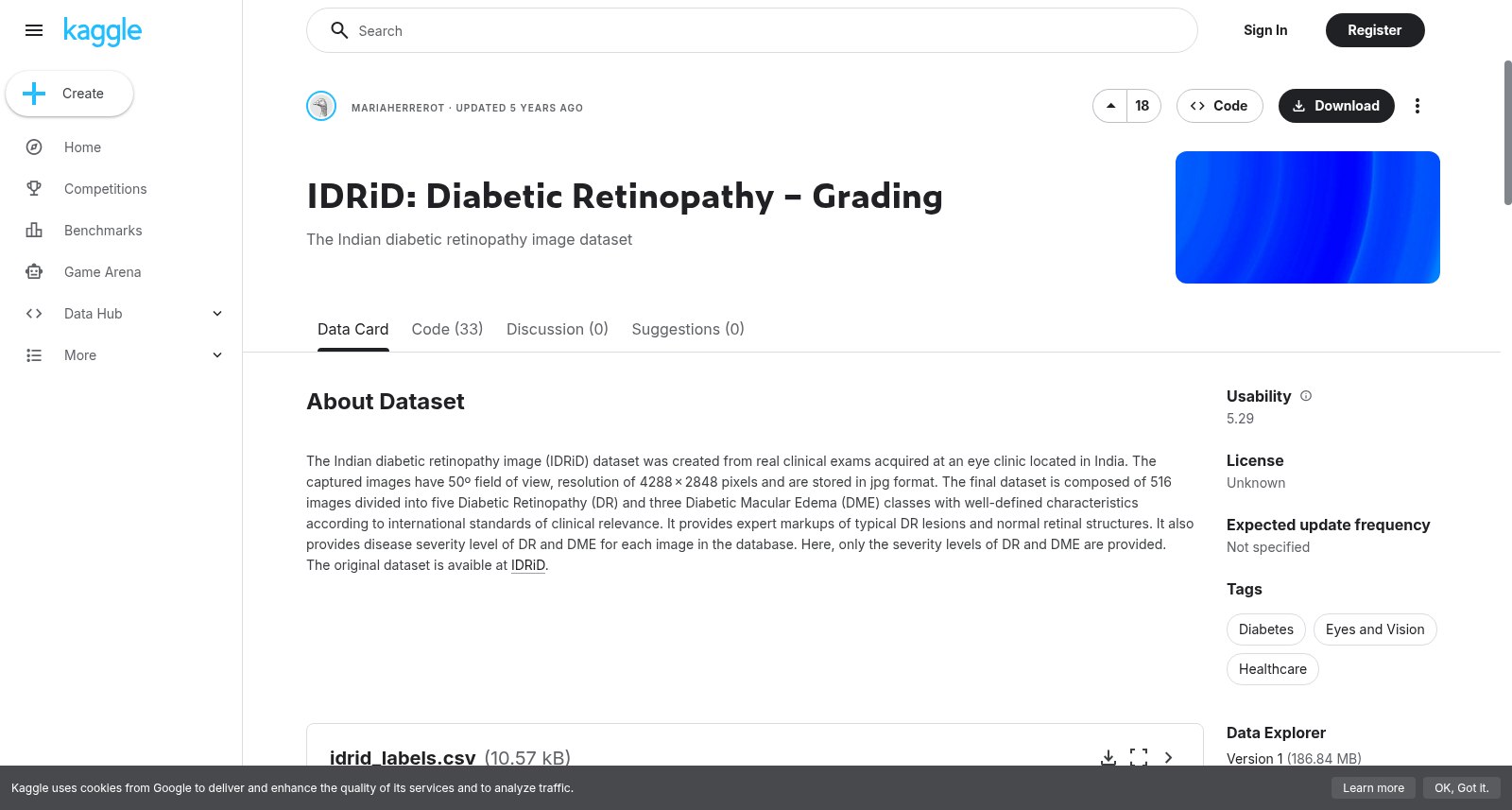 IDRiD:糖尿病性视网膜病变分级数据集