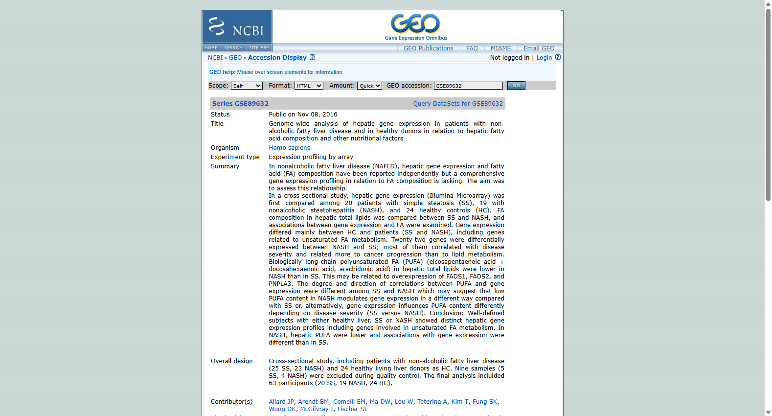 GSE89632 NAFLD/NASH expression