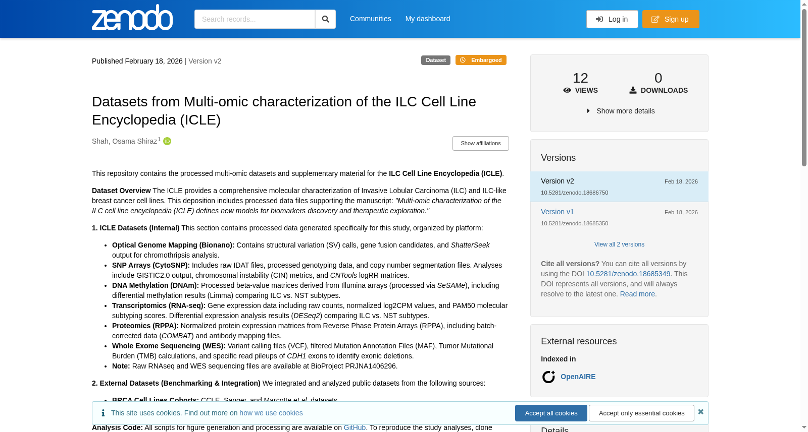 浸润性小叶癌细胞系百科全书(ICLE)多组学数据集