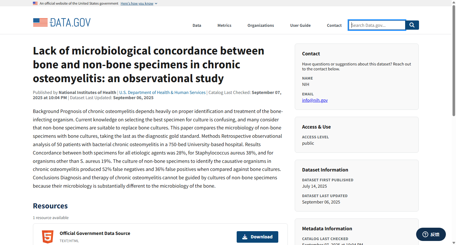Lack of microbiological concordance between bone and non-bone specimens in chronic osteomyelitis