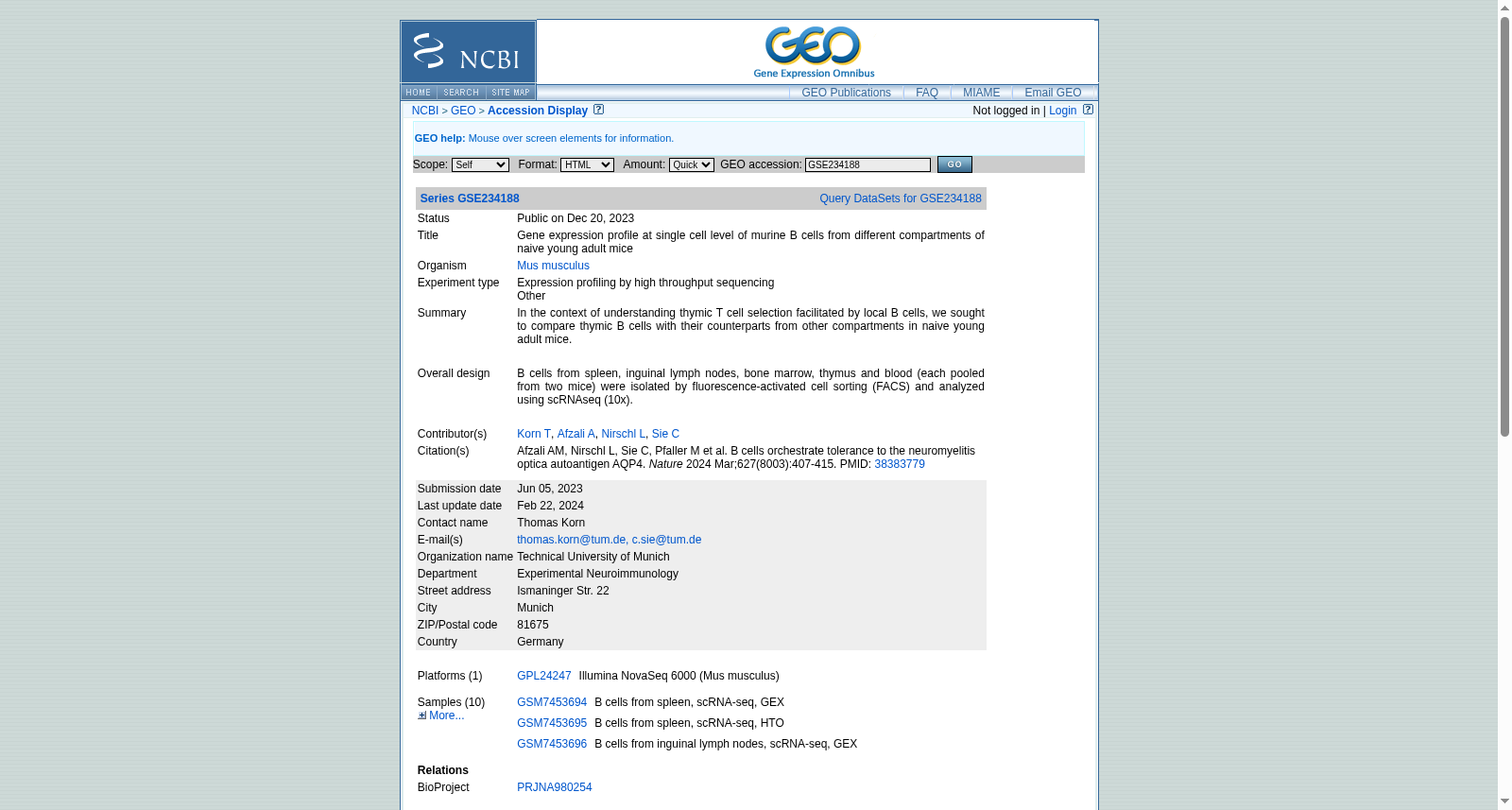 GSE234188 AQP4耐受B细胞单细胞数据