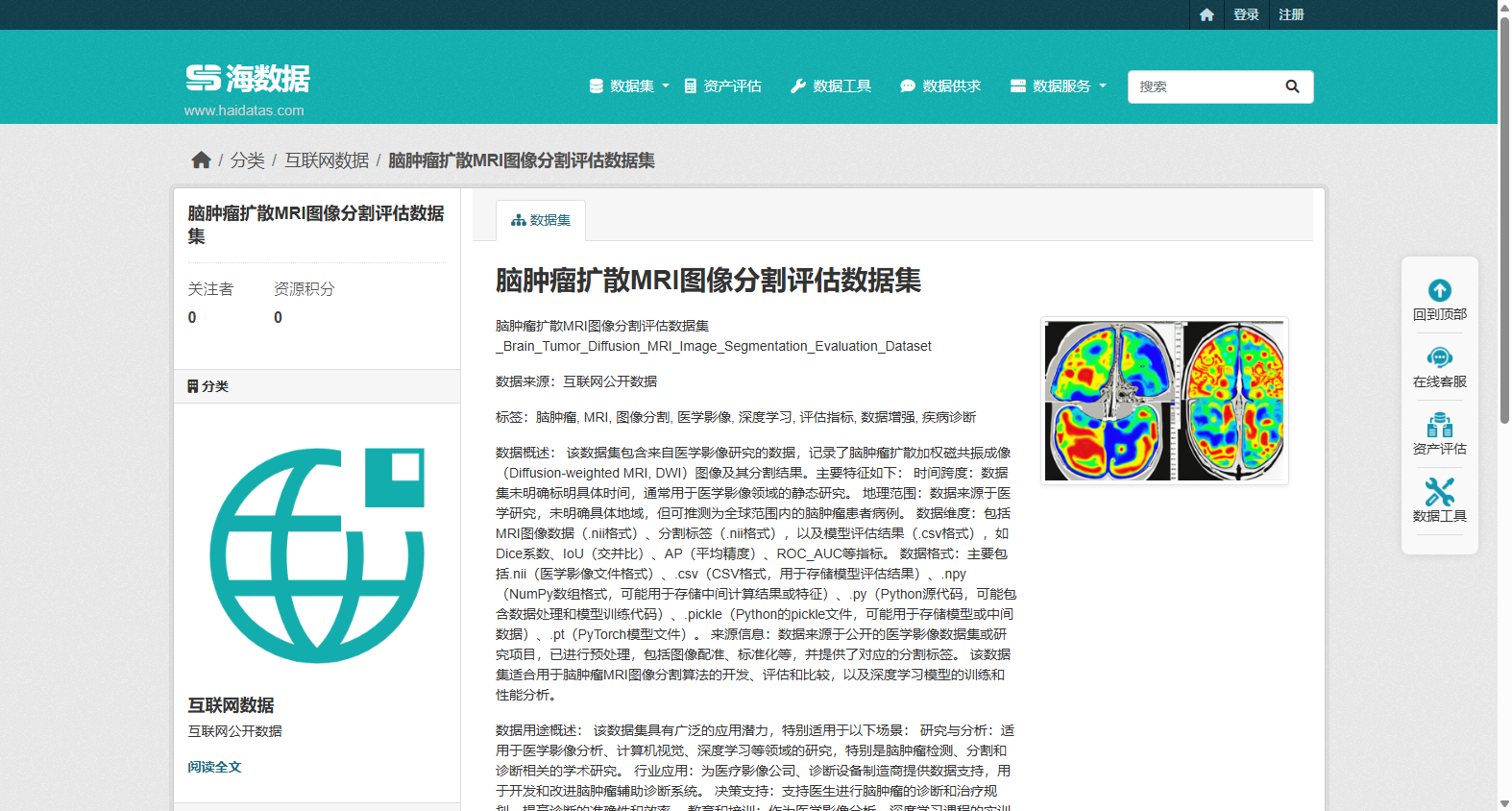 脑肿瘤扩散MRI图像分割评估数据集